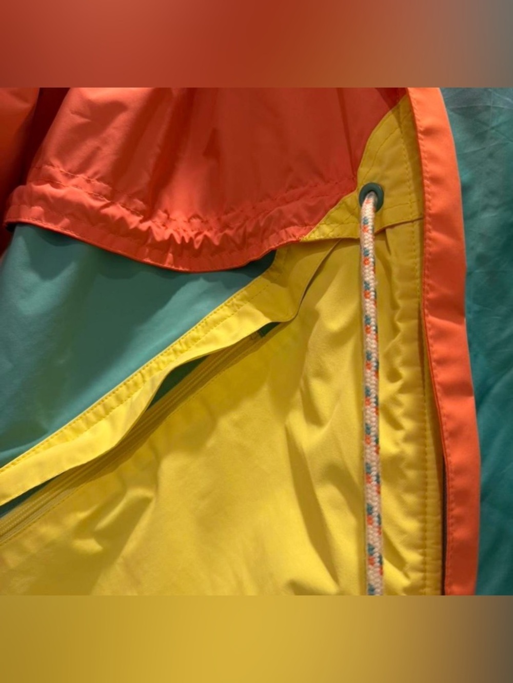 Burton Living Lining Colorblock Rain Jacket in Coral, Teal & Yellow - Picture 4 of 14